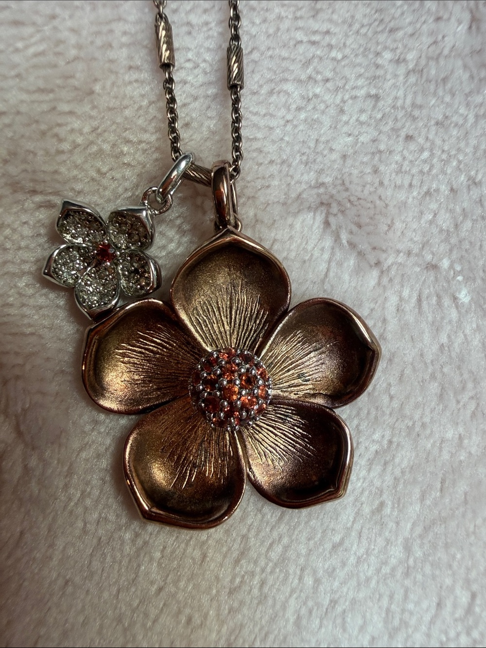 Stephen Dweck Floral Rose Gold Flower Pendant Necklace - Women 18” W/ small flow